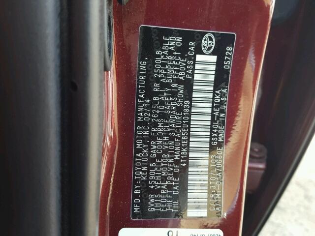 4T1BK1EB5EU101839 - 2014 TOYOTA AVALON BAS MAROON photo 10