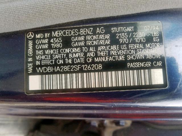 WDBHA28E2SF126208 - 1995 MERCEDES-BENZ C 280 BLUE photo 10