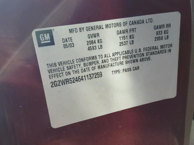 2G2WR524641137259 - 2004 PONTIAC GRAND PRIX წითელი ფოტო 10