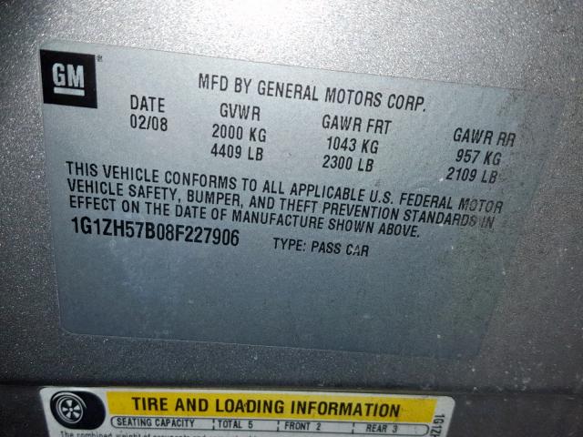 1G1ZH57B08F227906 - 2008 CHEVROLET MALIBU 1LT 灰色 照片 10