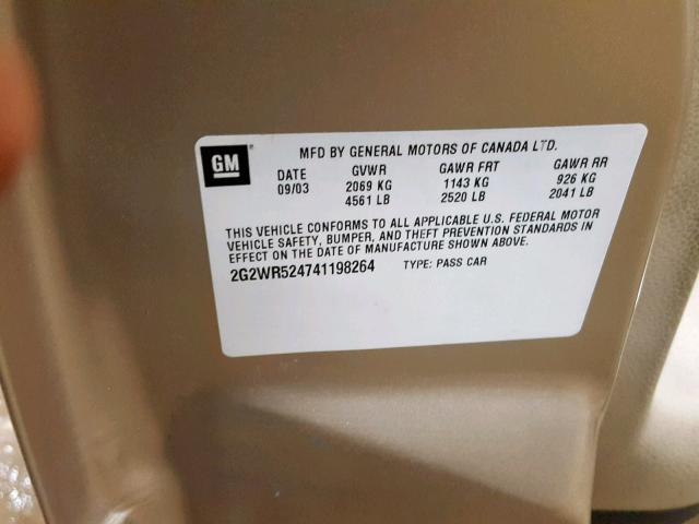 2G2WR524741198264 - 2004 PONTIAC GRAND PRIX TAN photo 10