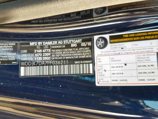 WDDJK7DA7FF036211 - 2015 MERCEDES-BENZ SL 550 BLUE photo 10