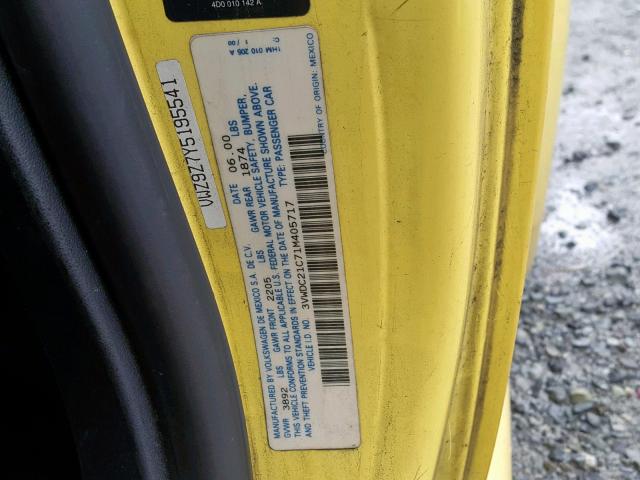 3VWDC21C71M405717 - 2001 VOLKSWAGEN NEW BEETLE ყვითელი ფოტო 10