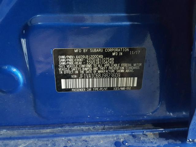 JF1VA1C68J9823609 - 2018 SUBARU WRX PREMIU BLUE photo 10