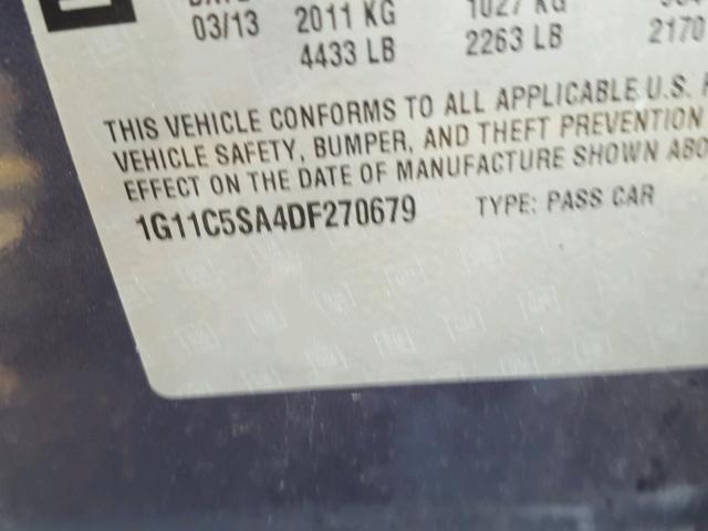 1G11C5SA4DF270679 - 2013 CHEVROLET MALIBU 1LT 蓝色 照片 10