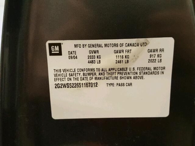 2G2WS522651167012 - 2005 PONTIAC GRAND PRIX GRAY photo 10
