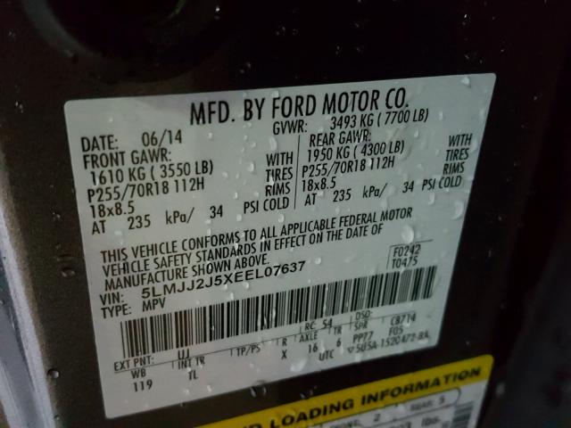 5LMJJ2J5XEEL07637 - 2014 LINCOLN NAVIGATOR ნაცრისფერი ფოტო 10