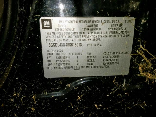 3GSDL43N48S613013 - 2008 SATURN VUE XE BLACK photo 10