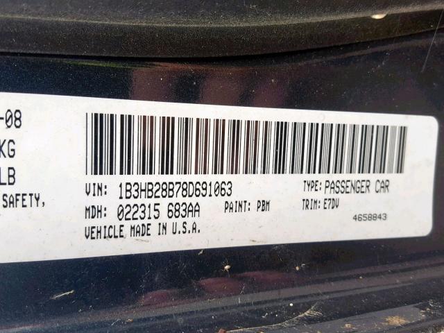 1B3HB28B78D691063 - 2008 DODGE CALIBER CHARCOAL photo 10