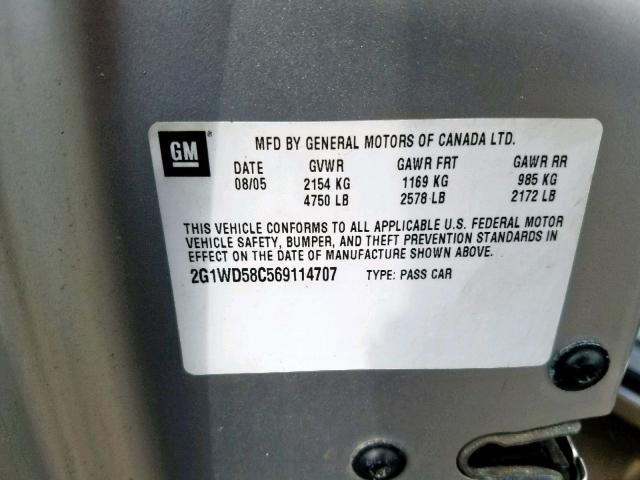 2G1WD58C569114707 - 2006 CHEVROLET IMPALA SUP ვერცხლისფერი ფოტო 10