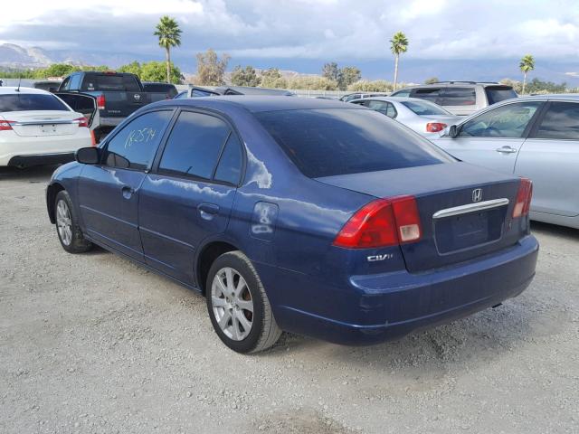 2HGES26771H596190 - 2001 HONDA CIVIC EX BLUE photo 3