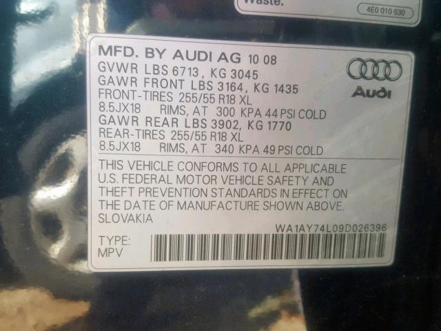 WA1AY74L09D026396 - 2009 AUDI Q7 3.6 QUA BLUE photo 10