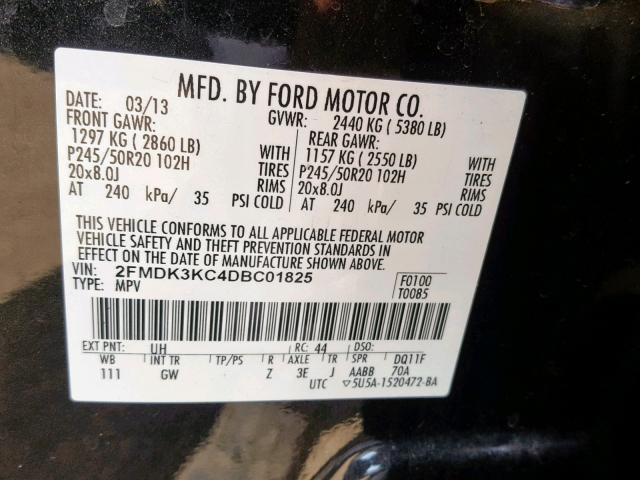 2FMDK3KC4DBC01825 - 2013 FORD EDGE LIMIT BLACK photo 10