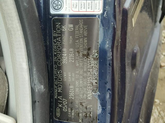 KNAFE121575470266 - 2007 KIA SPECTRA EX BLUE photo 10