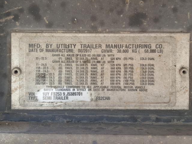 1UYFS2539J5389701 - 2018 UTILITY TRAILER BURN photo 10