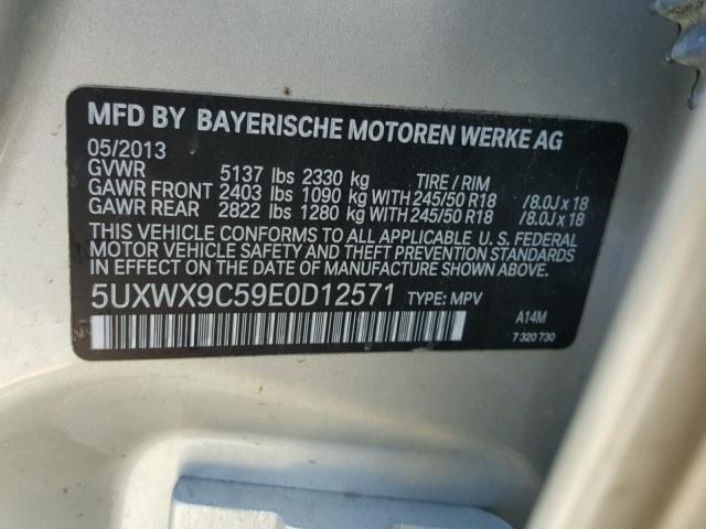 5UXWX9C59E0D12571 - 2014 BMW X3 XDRIVE2 SILVER photo 10