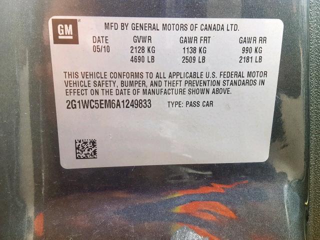 2G1WC5EM6A1249833 - 2010 CHEVROLET IMPALA LTZ GRAY photo 10