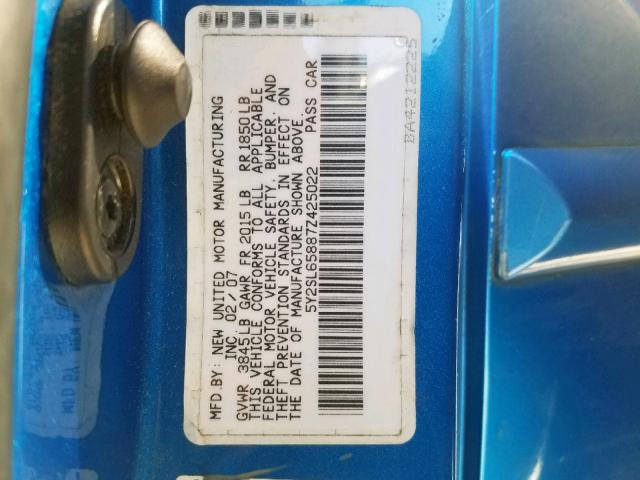 5Y2SL65887Z425022 - 2007 PONTIAC VIBE BLUE photo 10