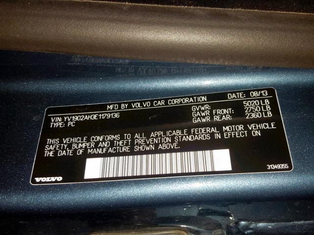 YV1902AH3E1179136 - 2014 VOLVO S80 T6 BLUE photo 10