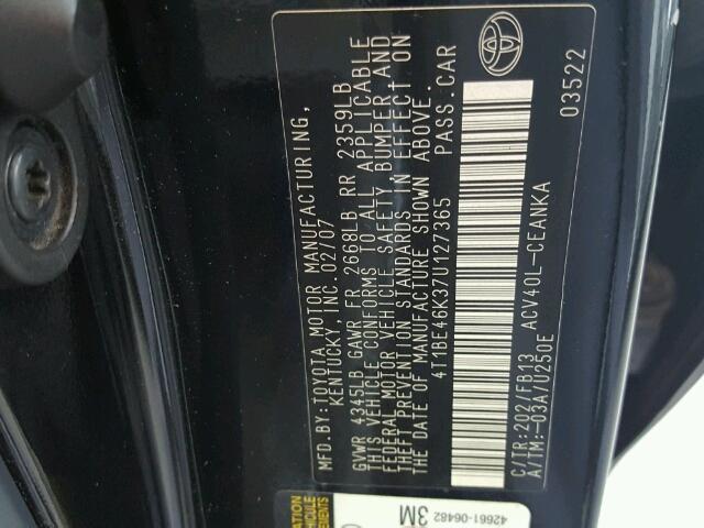 4T1BE46K37U127365 - 2007 TOYOTA CAMRY NEW BLACK photo 10