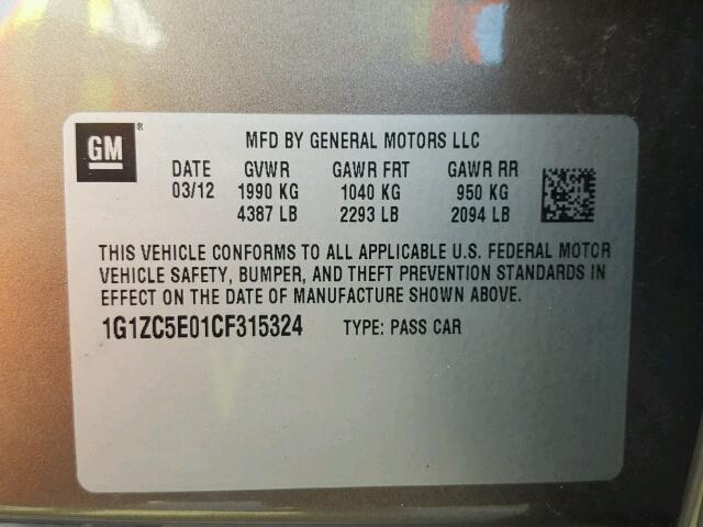 1G1ZC5E01CF315324 - 2012 CHEVROLET MALIBU 1LT BEIGE photo 10