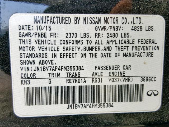 JN1BV7AP4FM355384 - 2015 INFINITI Q50 BASE BLACK photo 10