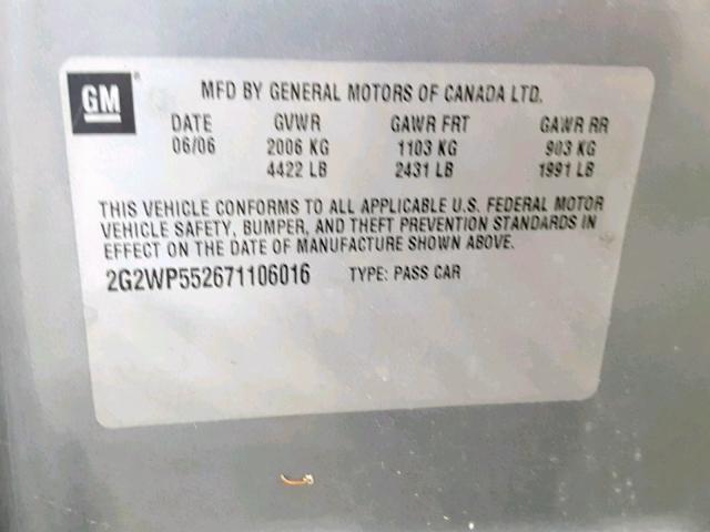 2G2WP552671106016 - 2007 PONTIAC GRAND PRIX CHARCOAL photo 10