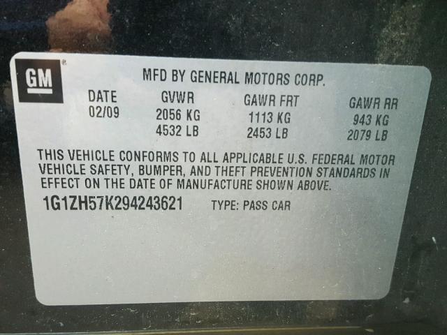 1G1ZH57K294243621 - 2009 CHEVROLET MALIBU 1LT შავი ფოტო 10