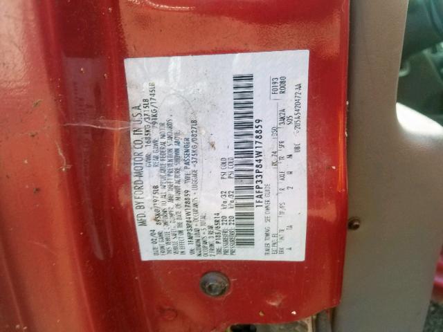 1FAFP33P84W178859 - 2004 FORD FOCUS LX RED photo 10