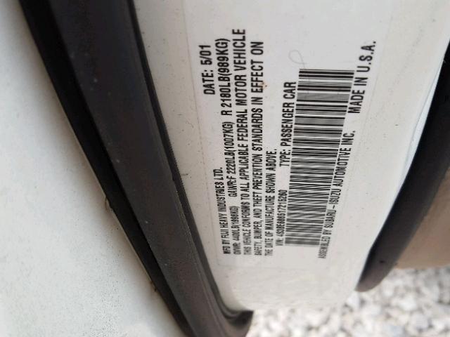 4S3BE686517215260 - 2001 SUBARU LEGACY OUT WHITE photo 10