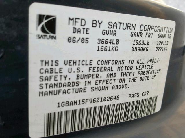 1G8AN15F96Z102646 - 2006 SATURN ION LEVEL WHITE photo 10