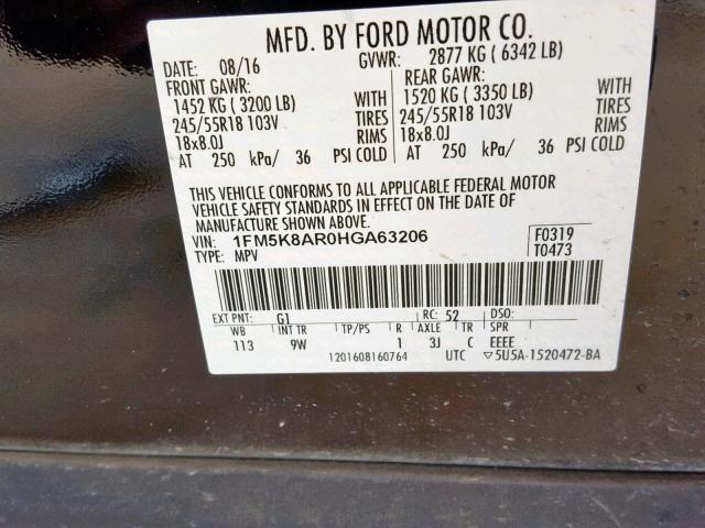 1FM5K8AR0HGA63206 - 2017 FORD EXPLORER P TWO TONE photo 10