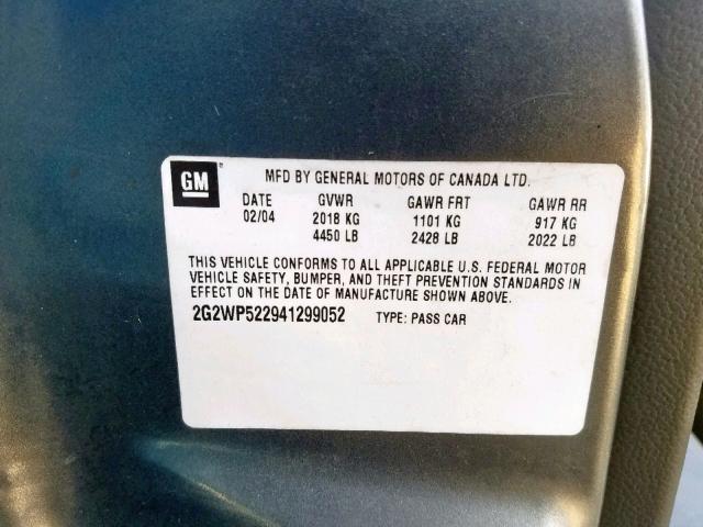 2G2WP522941299052 - 2004 PONTIAC GRAND PRIX GRAY photo 10