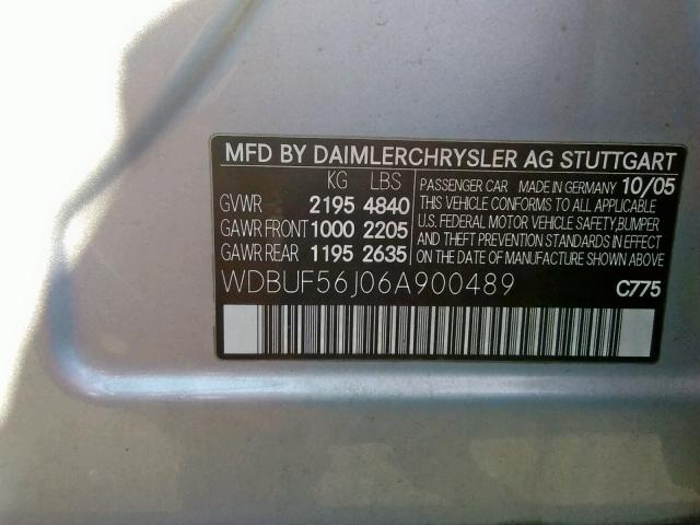 WDBUF56J06A900489 - 2006 MERCEDES-BENZ E 350 SILVER photo 10