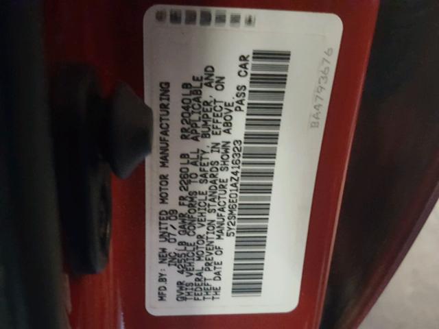 5Y2SM6E01AZ416323 - 2010 PONTIAC VIBE RED photo 10