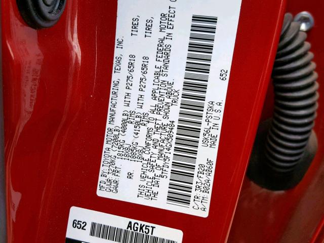 5TFDY5F14GX509484 - 2016 TOYOTA TUNDRA CRE RED photo 10