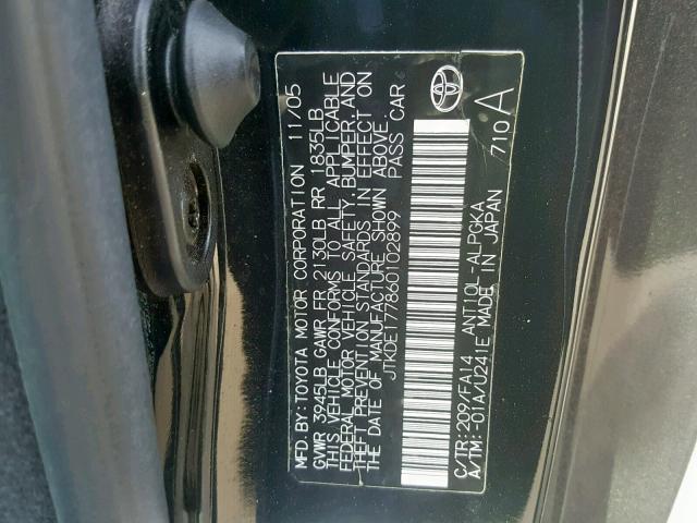 JTKDE177860102899 - 2006 TOYOTA SCION TC შავი ფოტო 10