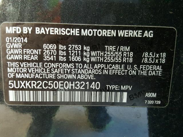 5UXKR2C50E0H32140 - 2014 BMW X5 SDRIVE3 CHARCOAL photo 10