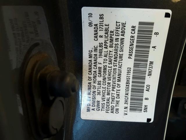 2HGFA1E6XBH511953 - 2011 HONDA CIVIC LX-S Boz foto 10