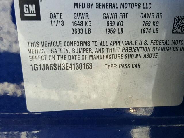 1G1JA6SH3E4138163 - 2014 CHEVROLET SONIC LS BLUE photo 10