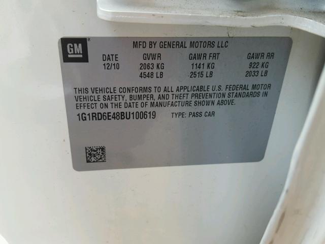 1G1RD6E48BU100619 - 2011 CHEVROLET VOLT CREAM photo 10