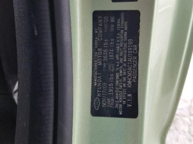 KMHCM3AC1AU169199 - 2010 HYUNDAI ACCENT BLU GREEN photo 10