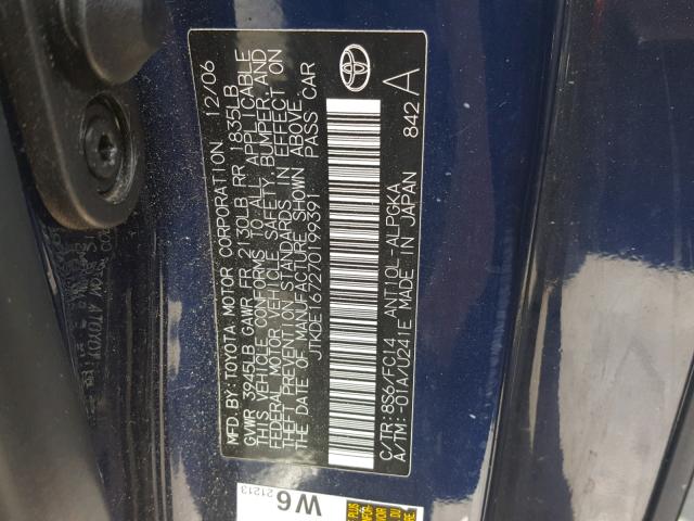 JTKDE167270199391 - 2007 TOYOTA SCION TC 蓝色 照片 10