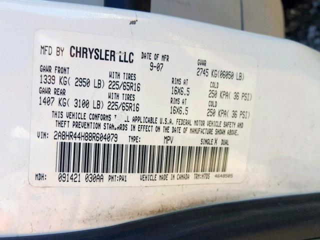 2A8HR44H88R604079 - 2008 CHRYSLER TOWN & COU WHITE photo 10