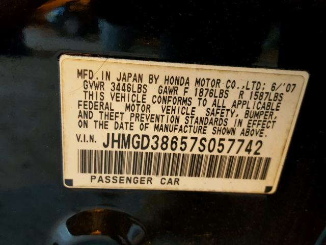 JHMGD38657S057742 - 2007 HONDA FIT S 黑色 照片 10