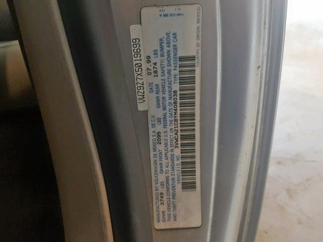 3VWCA21C8YM408038 - 2000 VOLKSWAGEN NEW BEETLE ვერცხლისფერი ფოტო 10