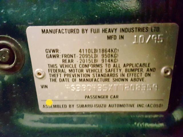 4S3BD435XT7208359 - 1996 SUBARU LEGACY L GREEN photo 10