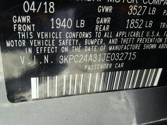 3KPC24A31JE032715 - 2018 HYUNDAI ACCENT SEL GRAY photo 10