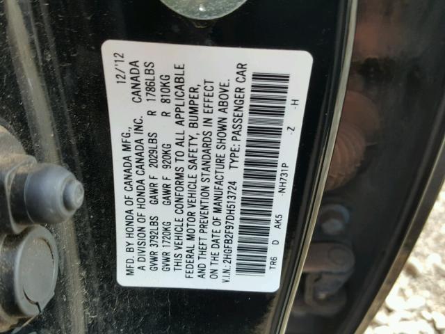 2HGFB2F97DH513724 - 2013 HONDA CIVIC EXL BLACK photo 10