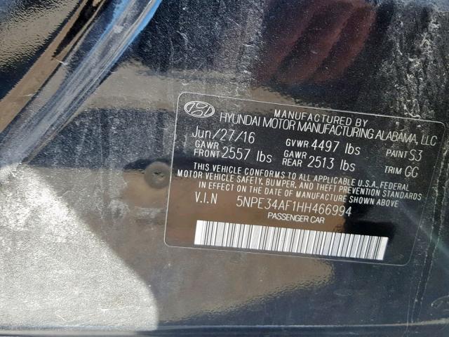 5NPE34AF1HH466994 - 2017 HYUNDAI SONATA SPO BLACK photo 10